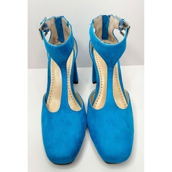 Adrienne Vittadini Mary Jane Size 6.5 Blue Poetic Block Heel Ankle Strap Heels - Picture 4 of 10
